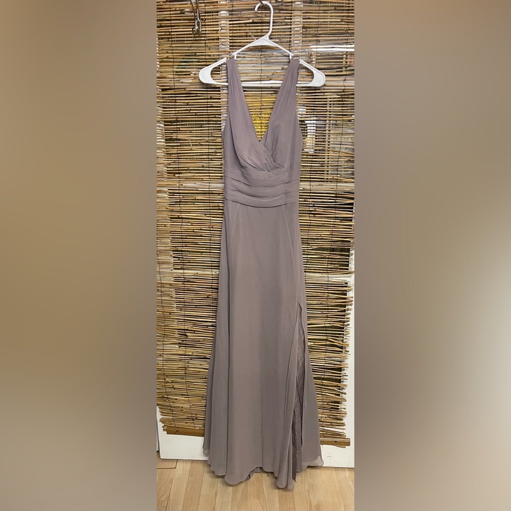 Long Chiffon Surplice Tank Bridesmaid Dress in Portobello Color